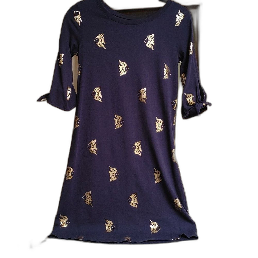 Lilly Pulitzer Navy Knit Gold Fish Dress Size XXS